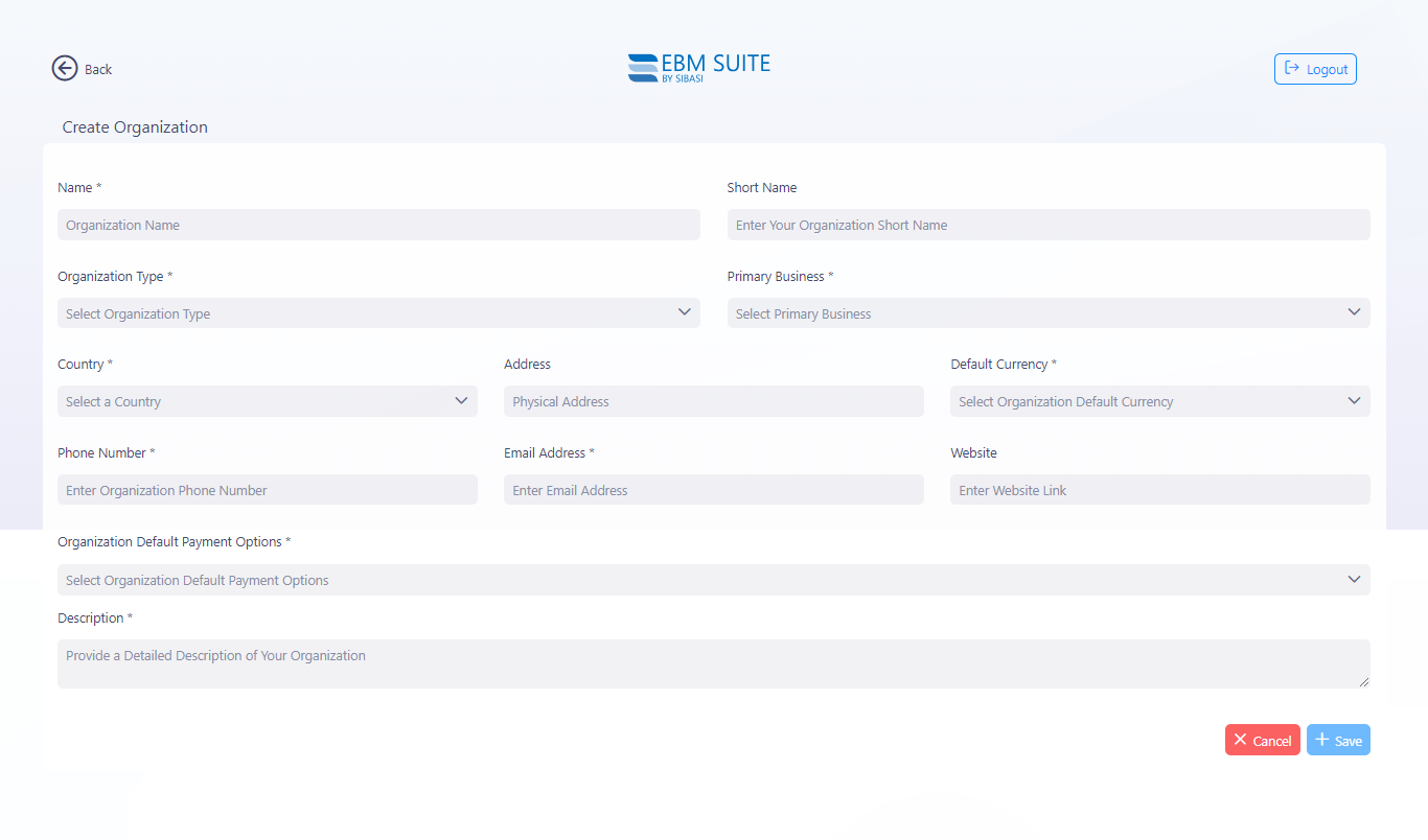 create organization ebm suite