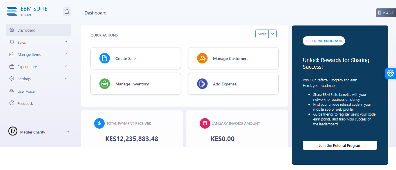 ebm suite dashboard